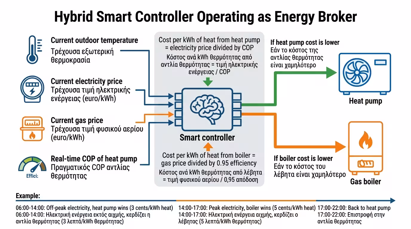 Smart controller – χρηματιστής, τιμή ρεύματος, αερίου, COP, αυτόματη εναλλαγή