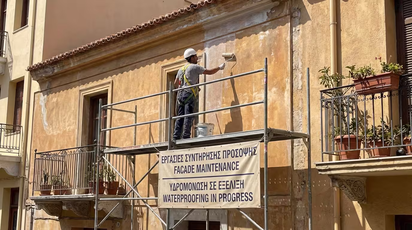 Συντήρηση πρόσοψης - αδιαβροχοποίηση εξωτερικού τοίχου