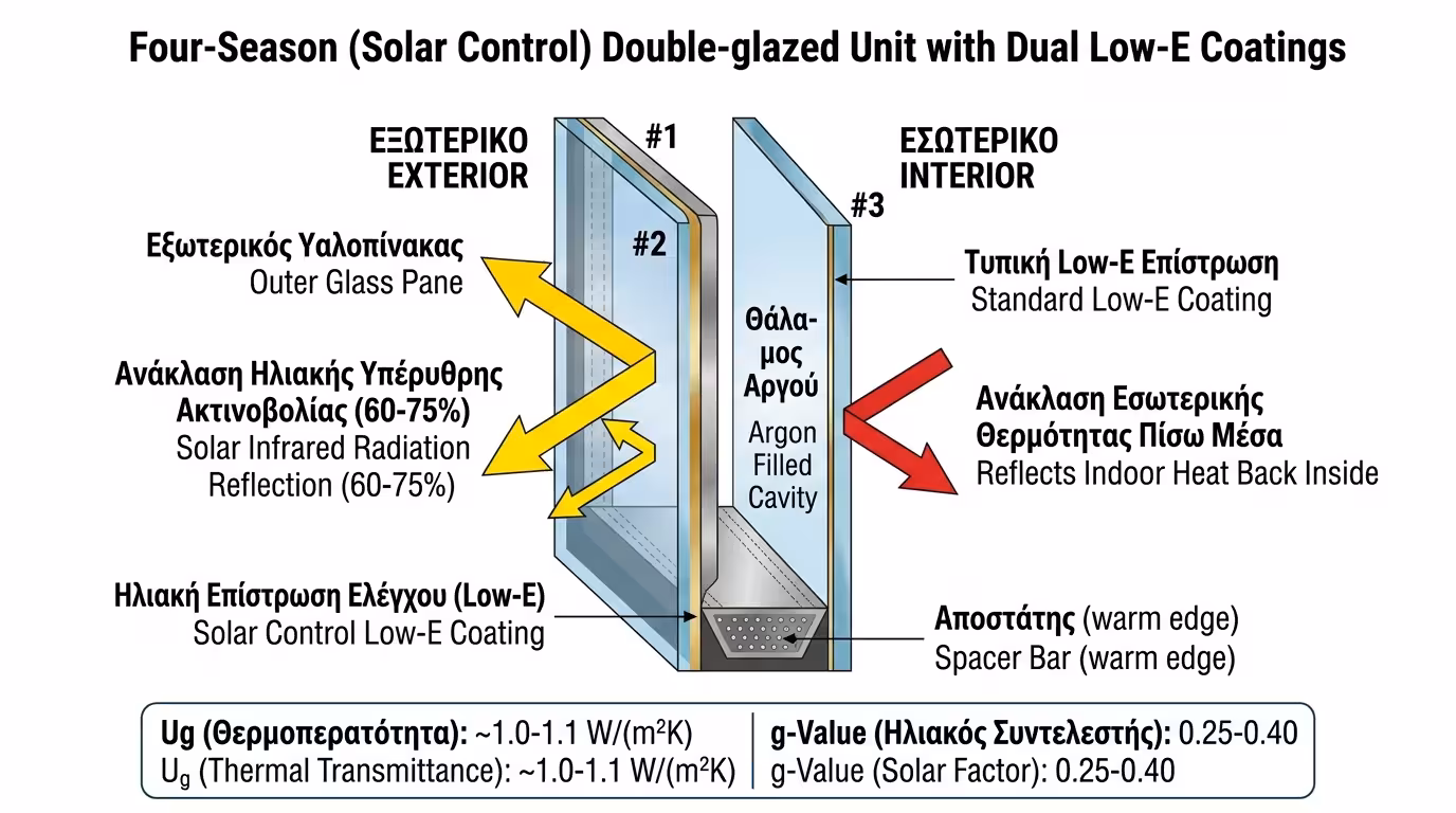 Τζάμι 4 Εποχών Solar Control - μπλοκάρει 70% της ηλιακής ακτινοβολίας