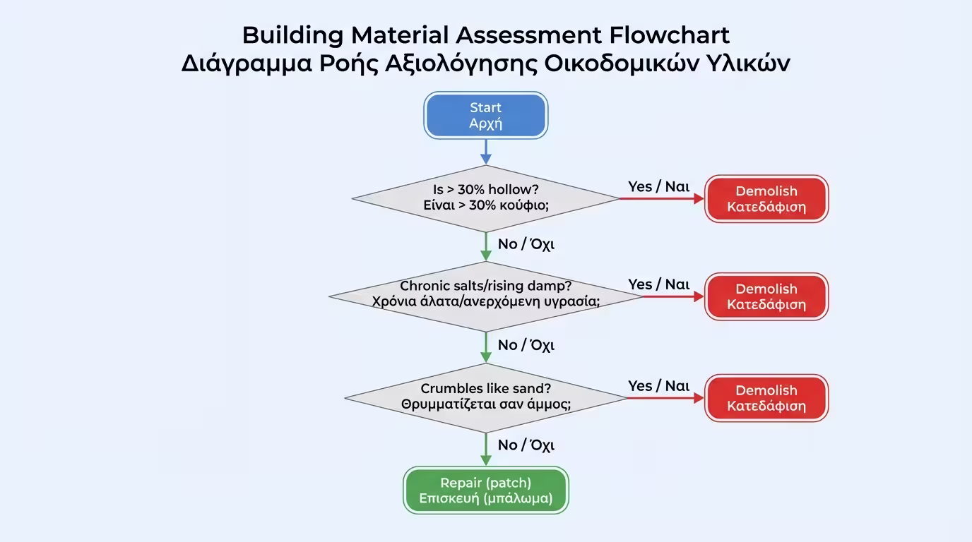 Ζυγαριά: αριστερά μερεμέτια (φθηνά + βραχυπρόθεσμα), δεξιά ξήλωμα (ακριβά + μόνιμα 40-50 χρόνια)