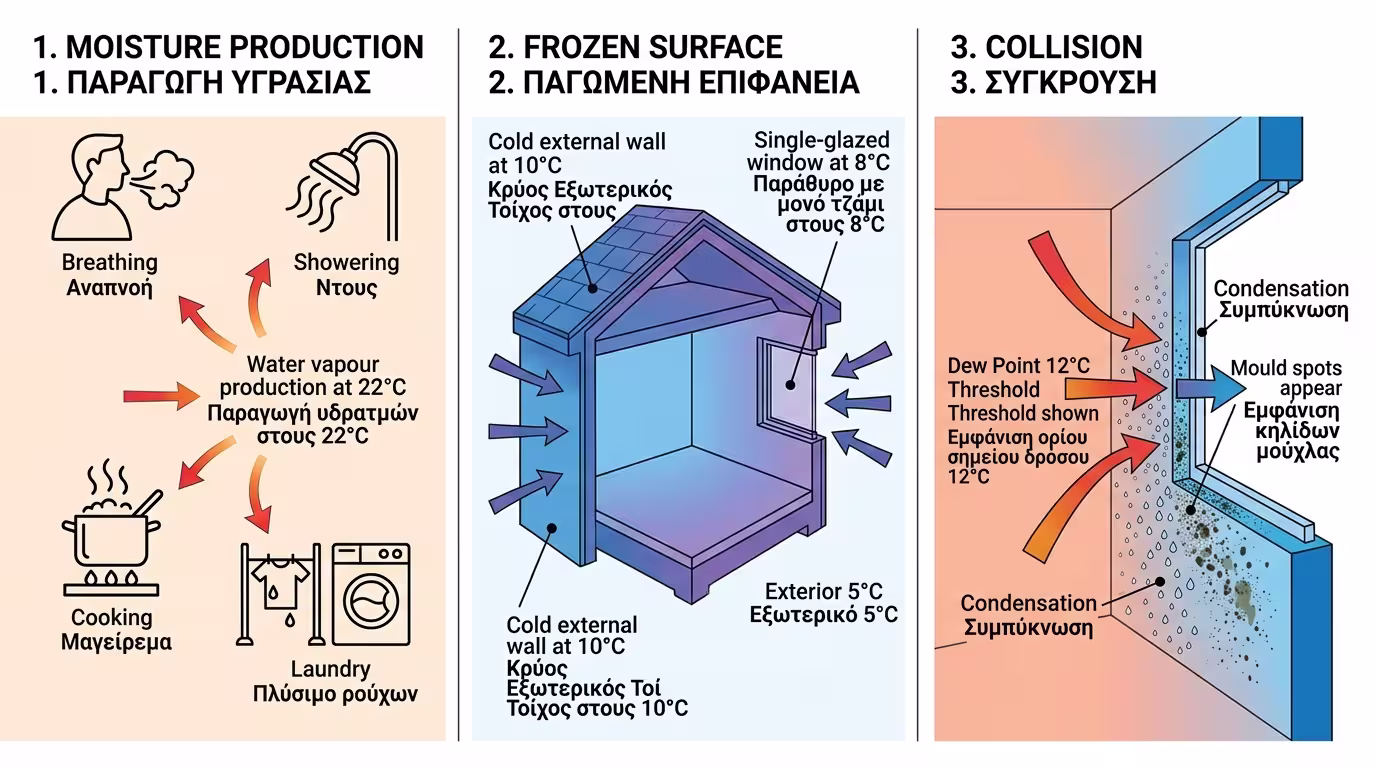 Σπίτι χειμώνα - Σημείο Δρόσου στους τοίχους