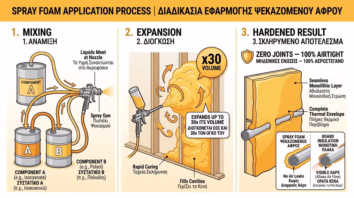Ψεκαζόμενος αφρός πολυουρεθάνης - spray foam insulation