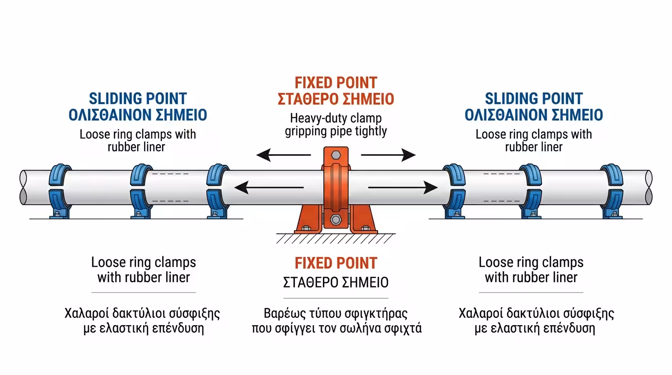 Σταθερά και ολισθαίνοντα στηρίγματα σωλήνων - fixed vs sliding points σε λεβητοστάσιο