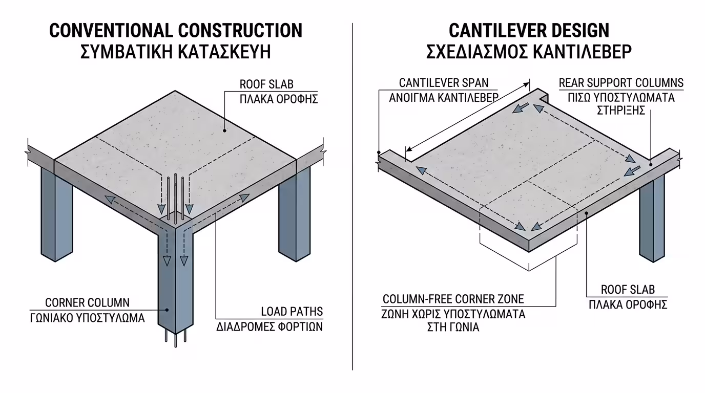 Πρόβολος (cantilever) - πλάκα αιωρούμενη πάνω από τη γωνία, χωρίς κολώνα