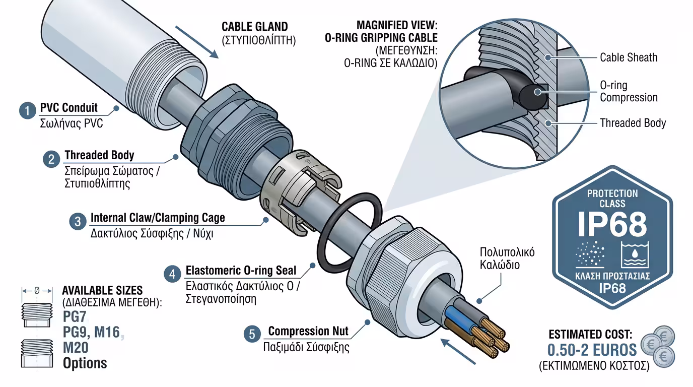 Στυπιοθήλακας IP68 σιλικόνης - σφράγιση καλωδίου ρολού στο σημείο εισόδου στον τοίχο