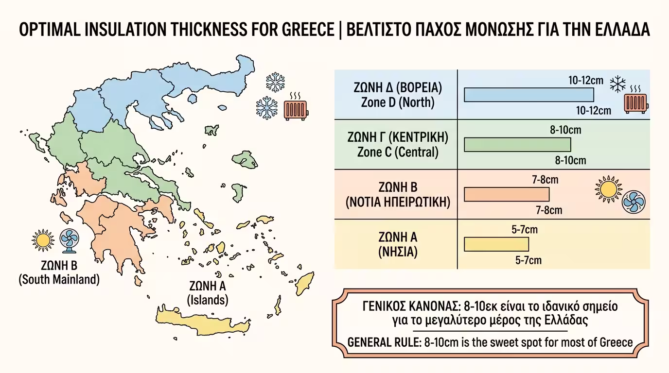 Βέλτιστο πάχος μόνωσης ανά κλιματική ζώνη Ελλάδας