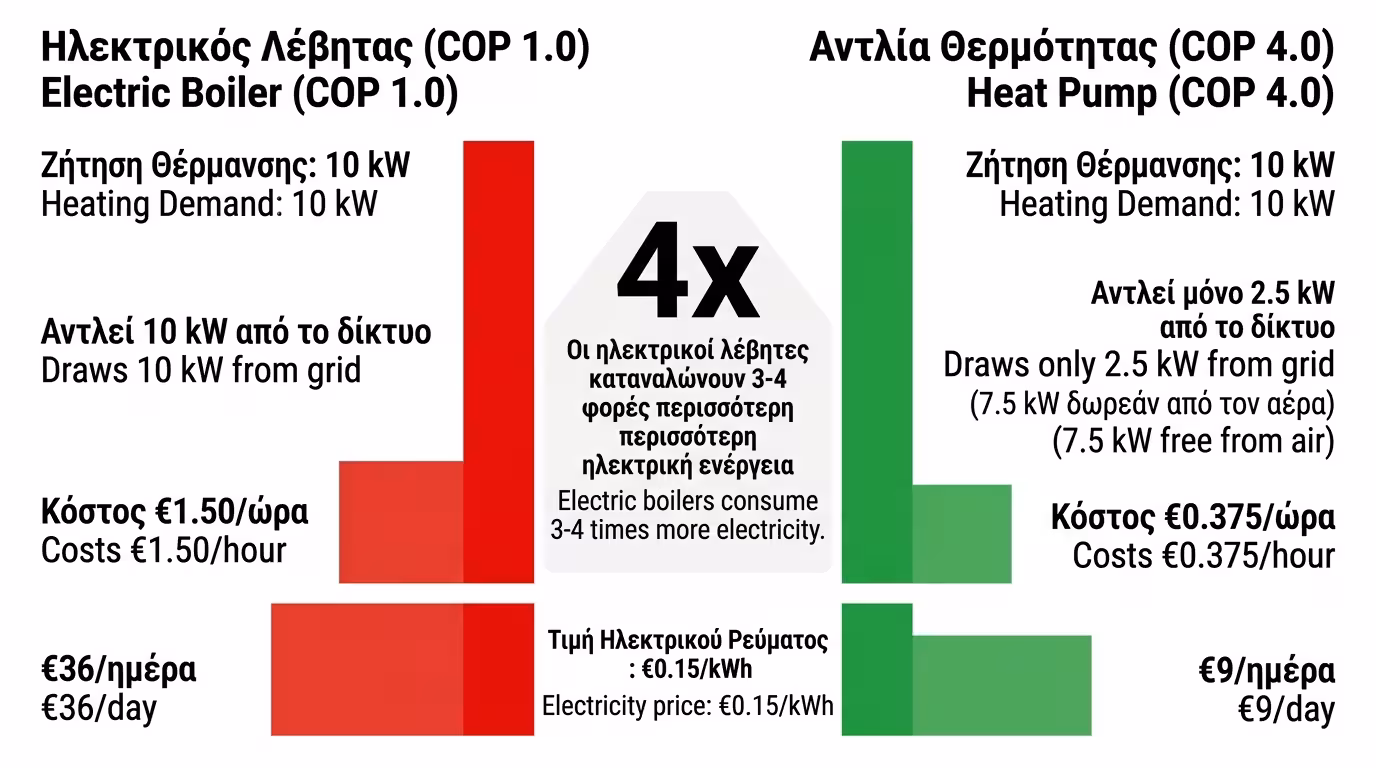 Σύγκριση COP 1 vs COP 4 - κατανάλωση ρεύματος