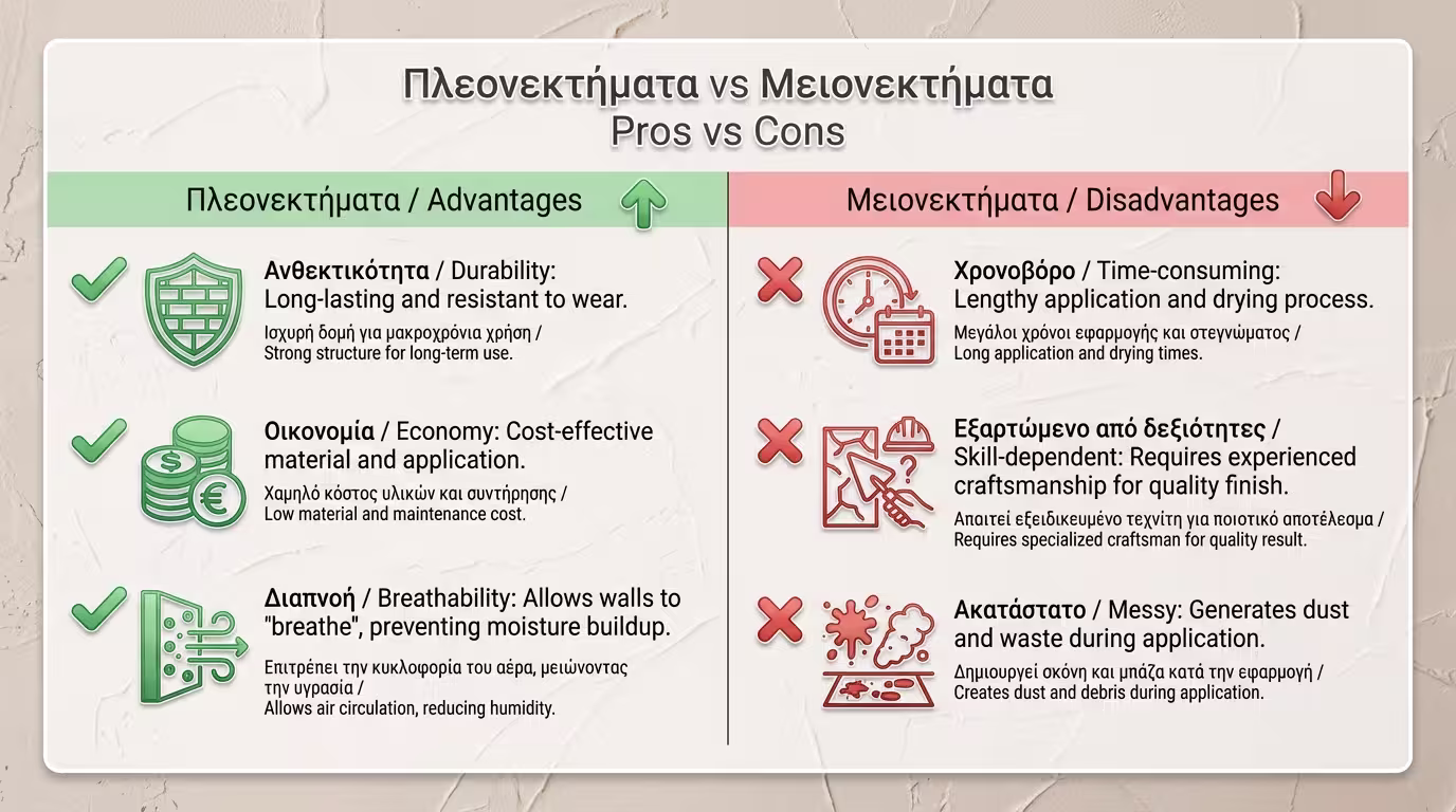 Συγκριτικός πίνακας πλεονεκτημάτων και μειονεκτημάτων για τον τριπτό σοβά