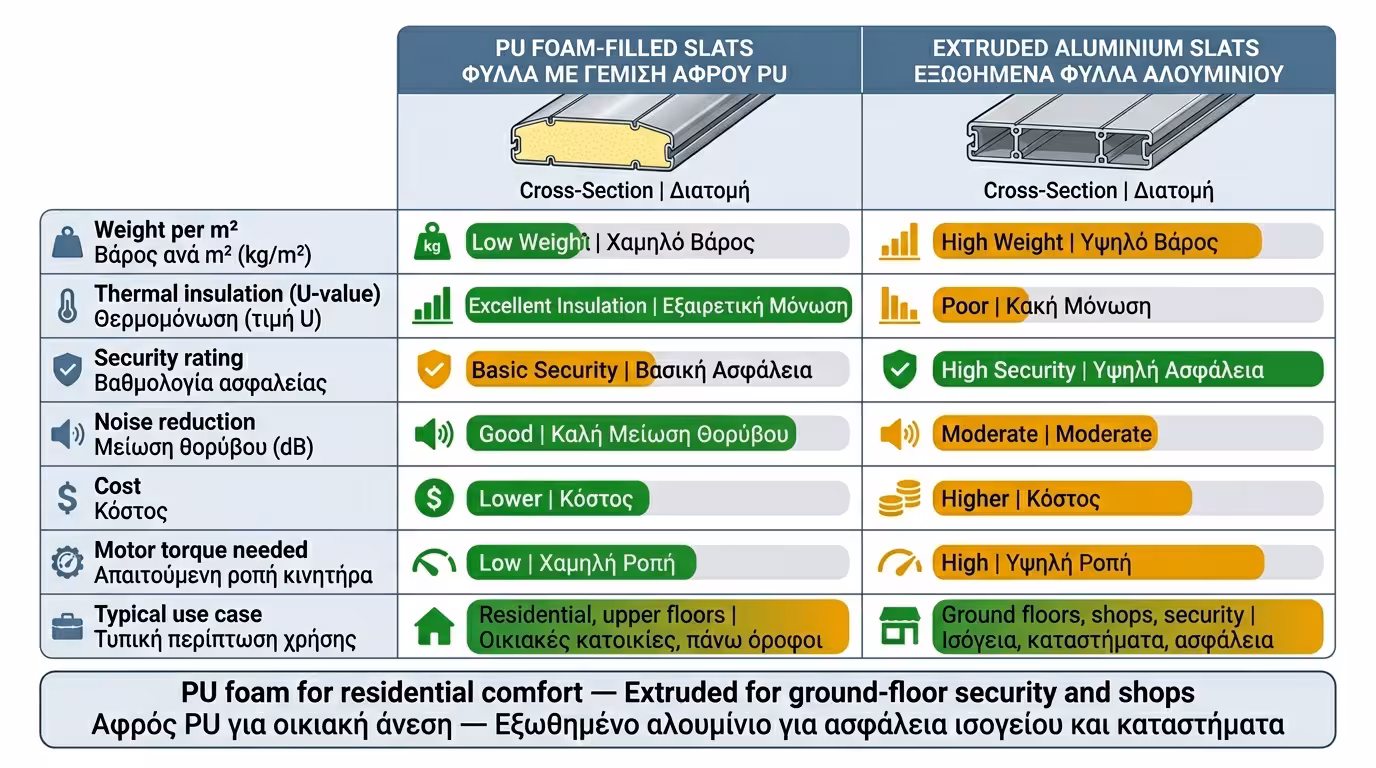 Σύγκριση φυλλαρακίων πολυουρεθάνης και διέλασης σε ένα ρολό