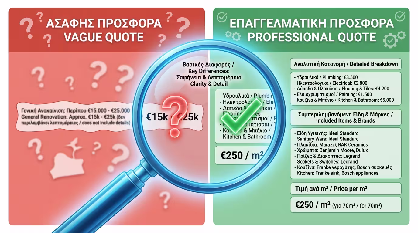 Πίνακας σύγκρισης πρόχειρης vs επαγγελματικής προσφοράς