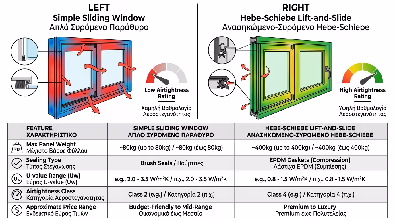 Σύγκριση απλού συρόμενου vs ανασυρόμενου - θερμομόνωση, ασφάλεια, βάρος φύλλων