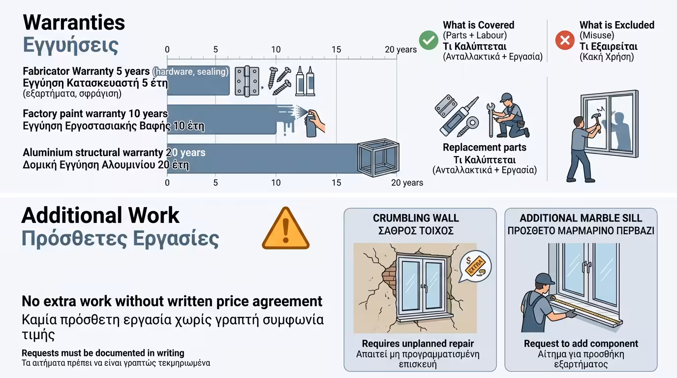Εγγυήσεις - πρόσθετες εργασίες, επίλυση διαφορών