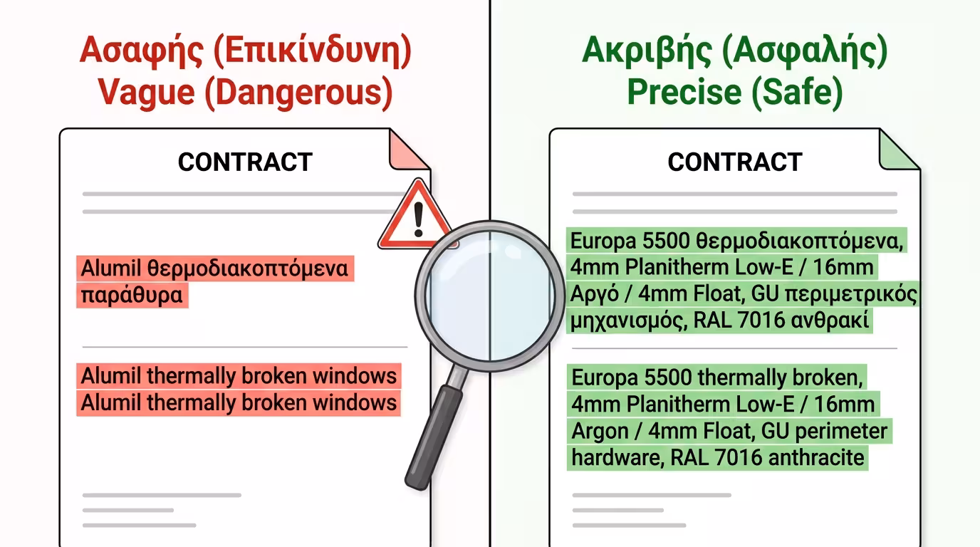 Σύμβαση - περιγραφή υλικών, σειρά προφίλ, κρύσταλλα