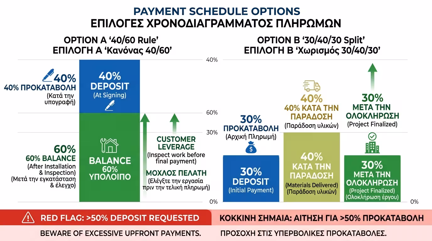 Πρόγραμμα πληρωμών - προκαταβολή 40%, εξόφληση στην παράδοση