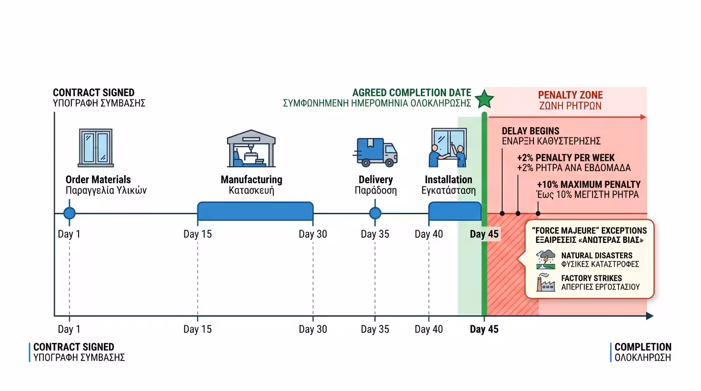 Χρονοδιάγραμμα - ρήτρες καθυστέρησης, αντικειμενικοί λόγοι