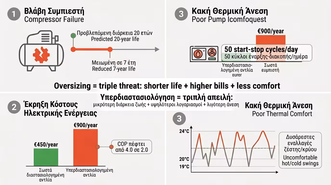Συνέπειες oversizing - πτώση COP, αυξημένο κόστος, φθορά