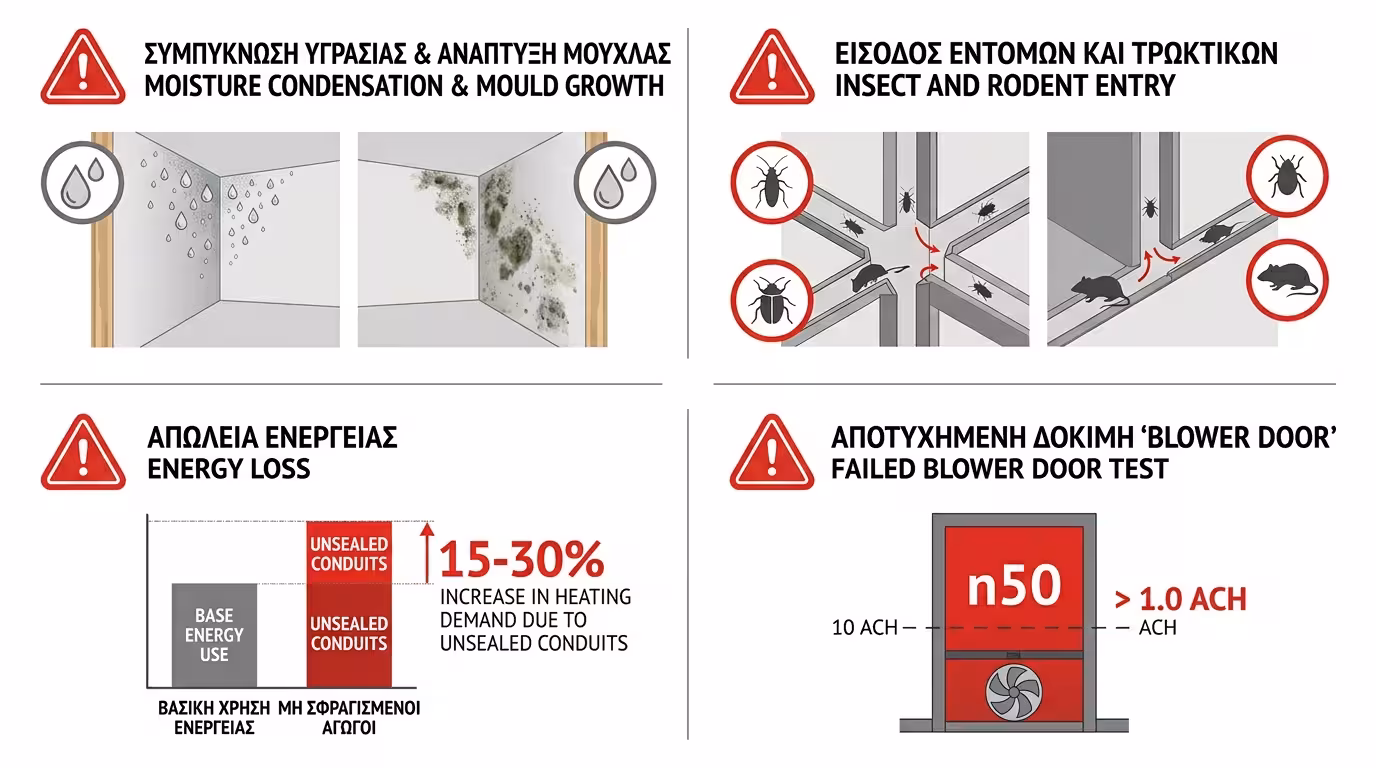Συνέπειες ανοιχτού σπιράλ - υγρασία, έντομα, ενεργειακές απώλειες