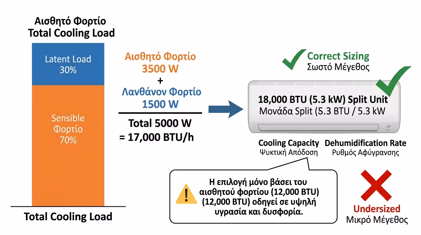 Σύνοψη ψυκτικών φορτίων - αισθητό + λανθάνον = σωστή επιλογή κλιματιστικού