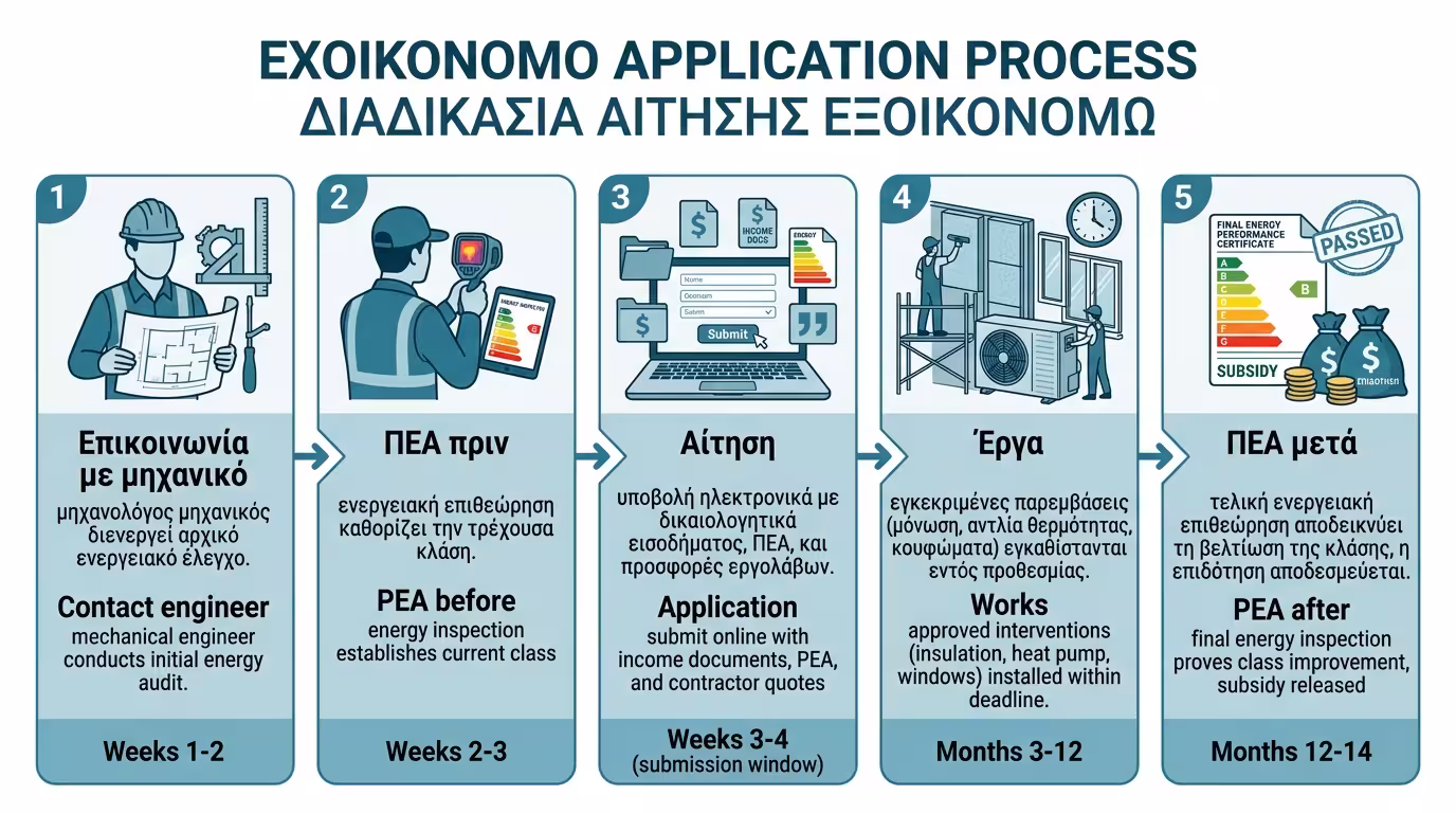 Σύνοψη Εξοικονομώ – επικοινωνία μηχανικός, υποβολή αίτησης, ενεργειακή αναβάθμιση