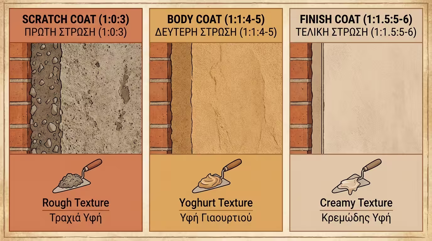 Τα 3 «χέρια» σοβά: πεταχτό, λάσπωμα, μάρμαρο