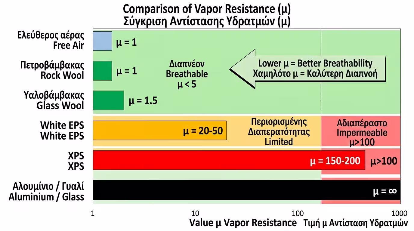 Συντελεστής αντίστασης στη διάχυση υδρατμών μ (μυ)