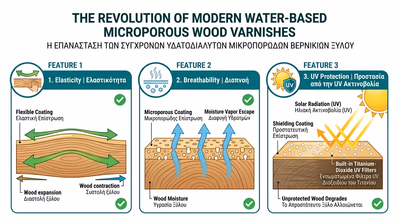 Υδατοδιαλυτά μικροπορώδη βερνίκια - ελαστικά, αναπνέοντα, UV