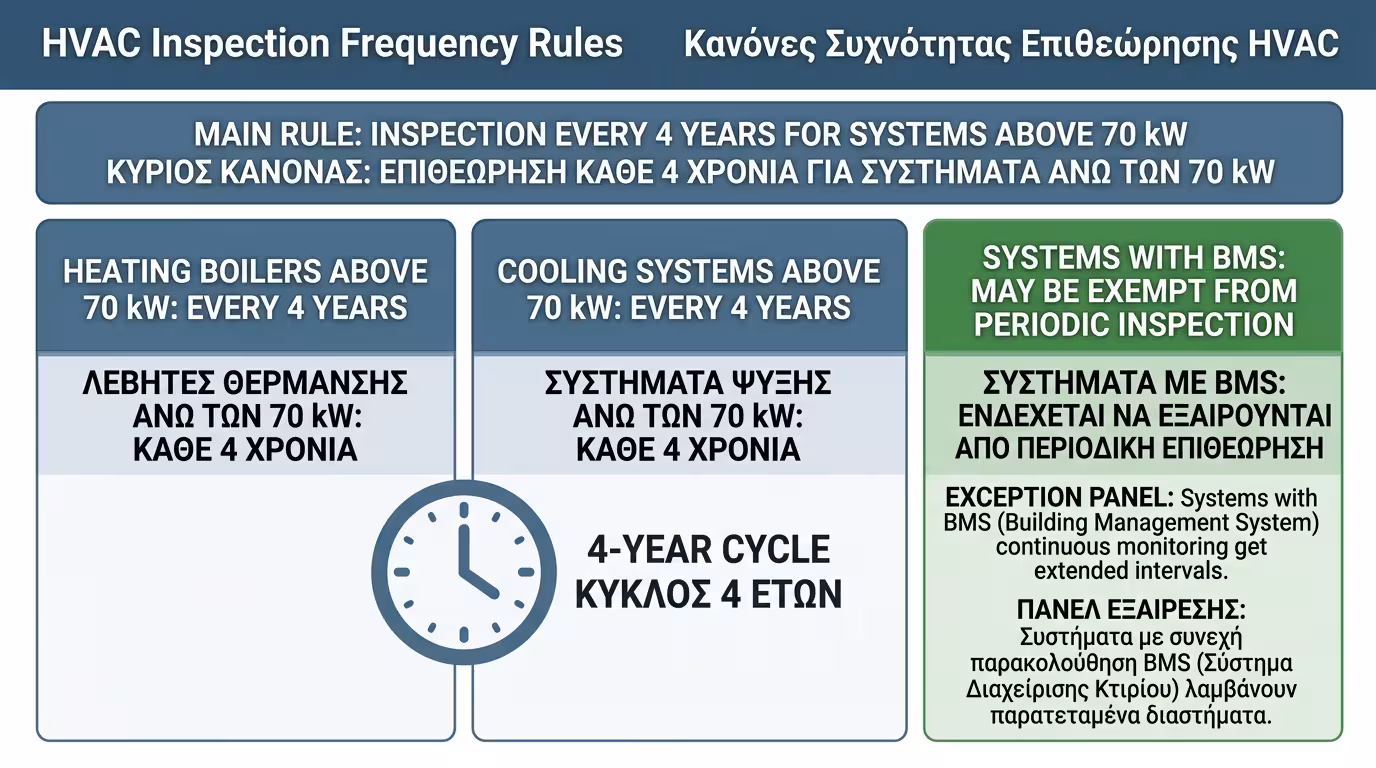 Συχνότητα επιθεώρησης - κάθε 4 χρόνια, εξαίρεση BMS, ηλεκτρονική ταυτότητα