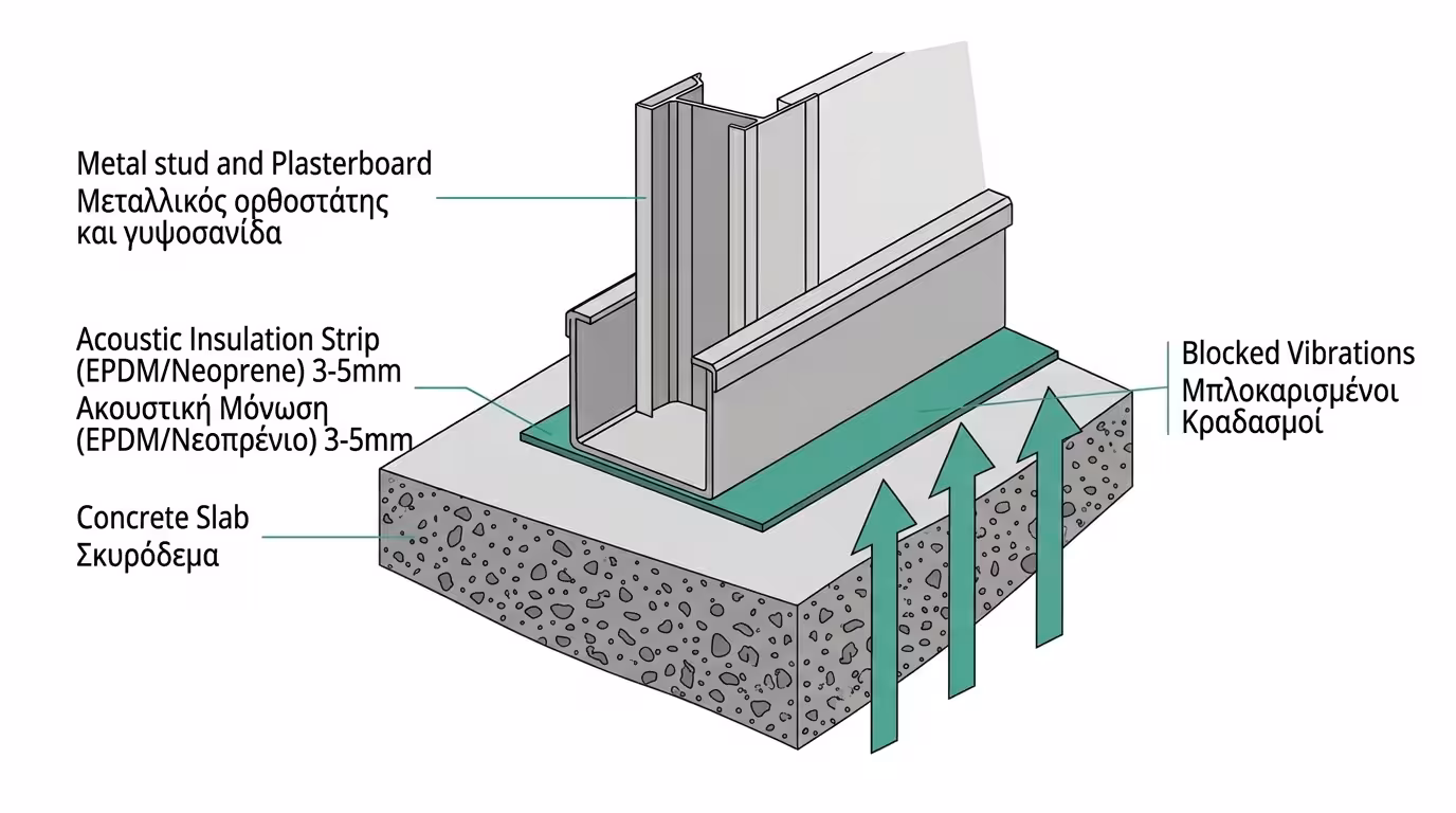 Αντικραδασμική ταινία κολλημένη στην πλάτη του μεταλλικού στρωτήρα