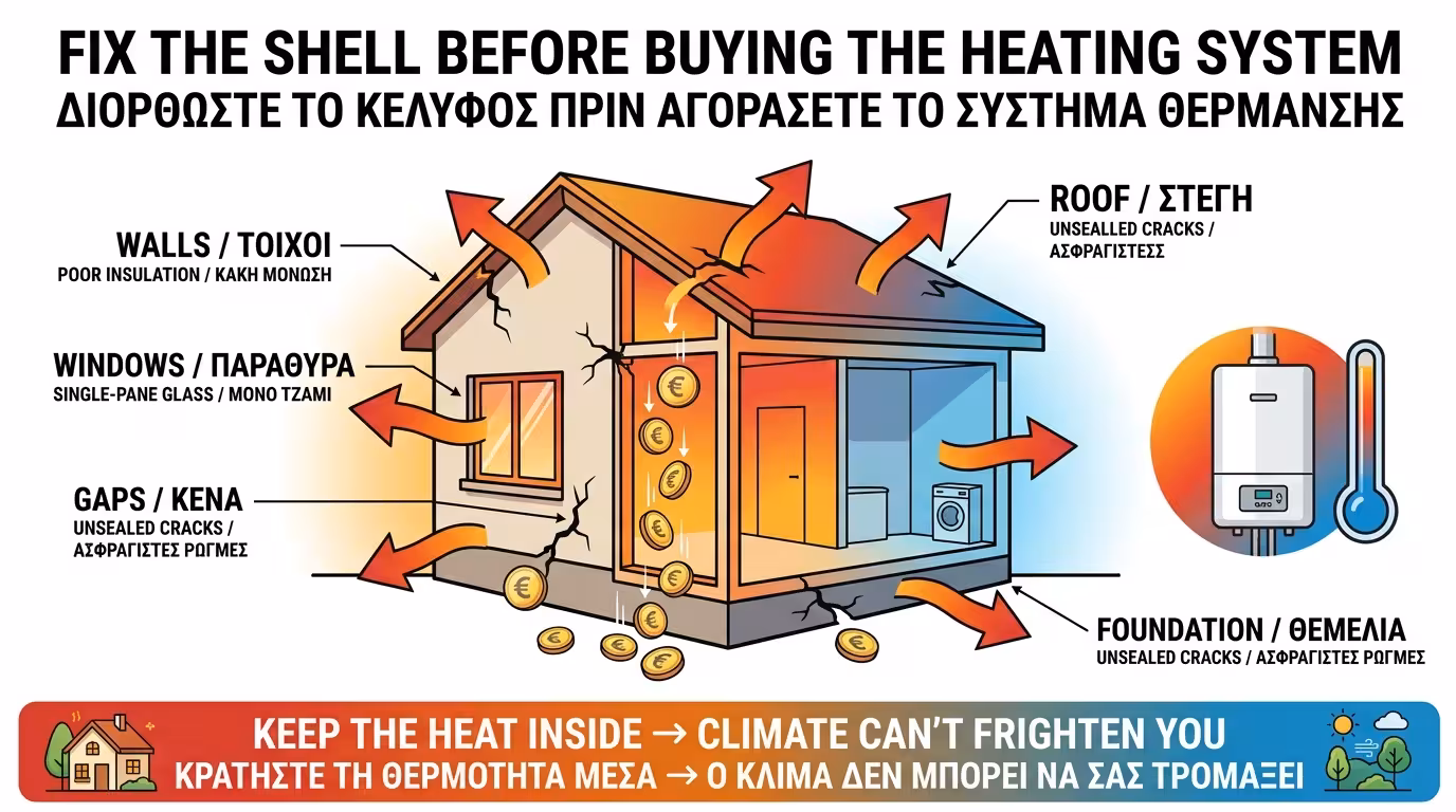 Τελικό συμπέρασμα - φτιάξτε το κέλυφος πριν αγοράσετε θέρμανση