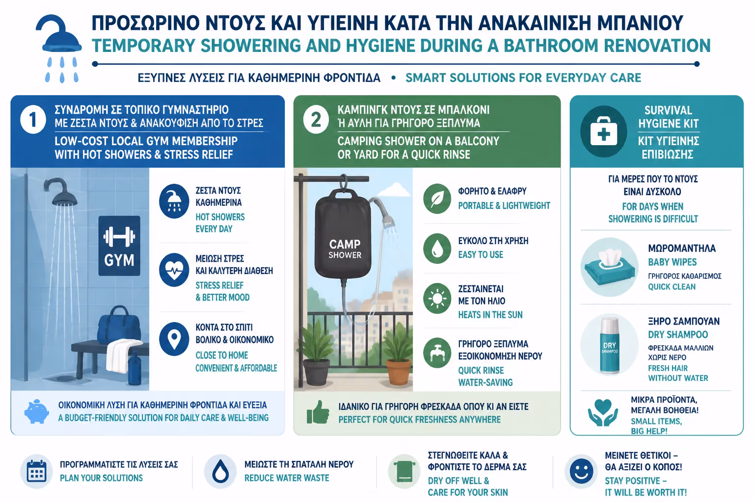 Εικονογράφηση για 2. Το Πρόβλημα του Ντους: Πού θα πλυθούμε;