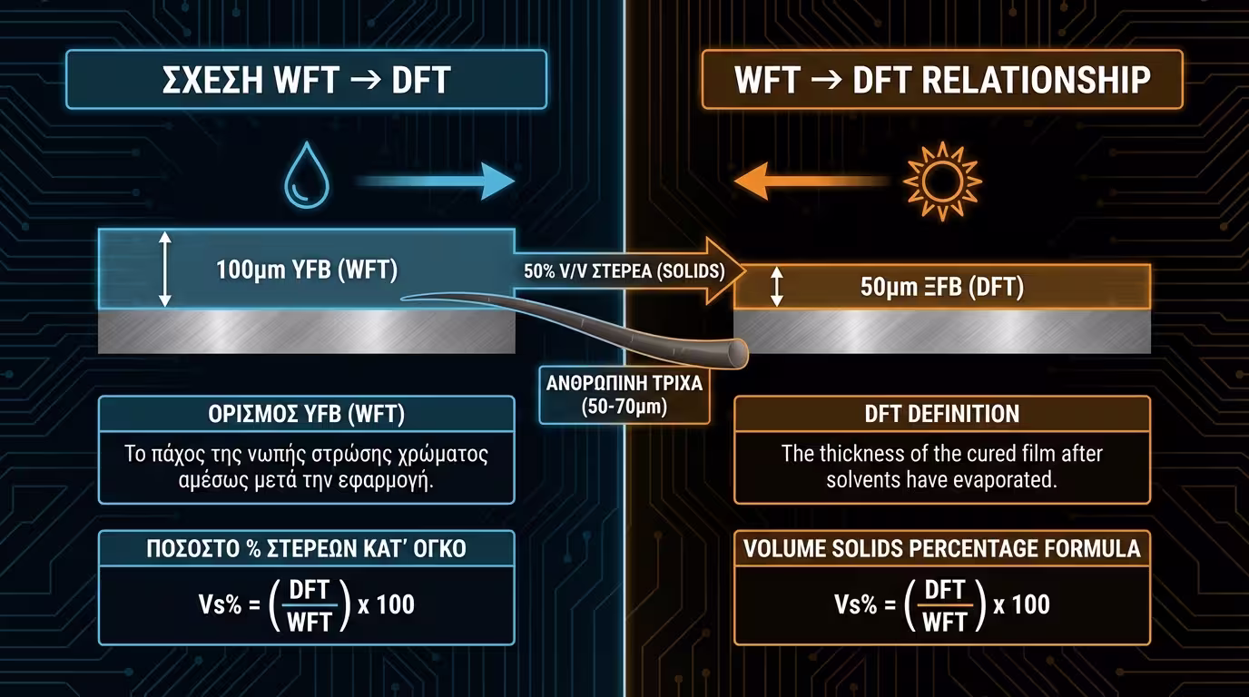 Σχέση υγρού και ξηρού πάχους βάσει του ποσοστού στερεών κατ' όγκο.