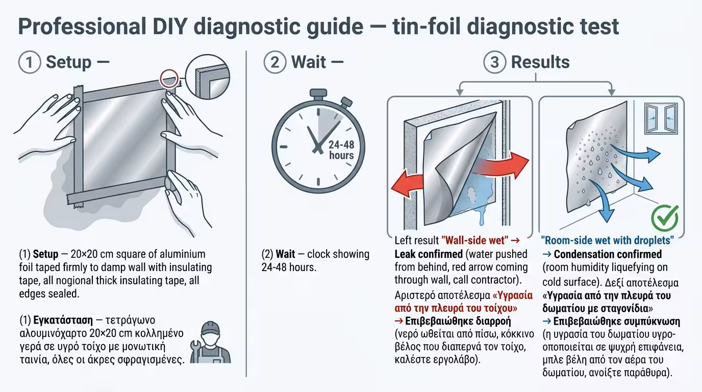 Τεστ αλουμινόχαρτου - υγρή εσωτερική vs εξωτερική πλευρά