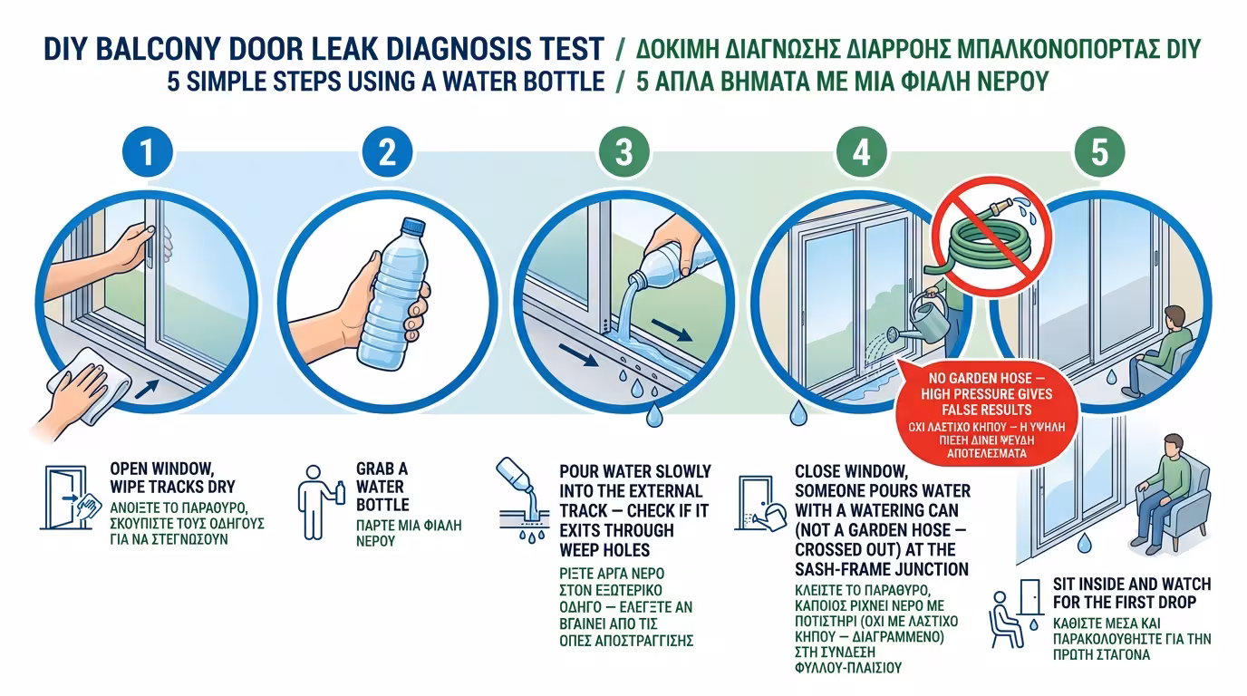 DIY τεστ διάγνωσης διαρροής κουφώματος με μπουκάλι νερό - στοχευμένη εφαρμογή