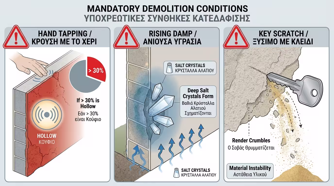 Αναλογία: σοβάς = δέρμα, γρατζουνιά → τσιρότο, αλλά σάπιο δέρμα → ξήλωμα