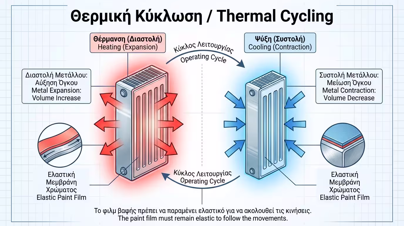 Ινφογκράφικ: Η σημασία της βαφής σε κρύο καλοριφέρ για τη σωστή διαβροχή και πρόσφυση.