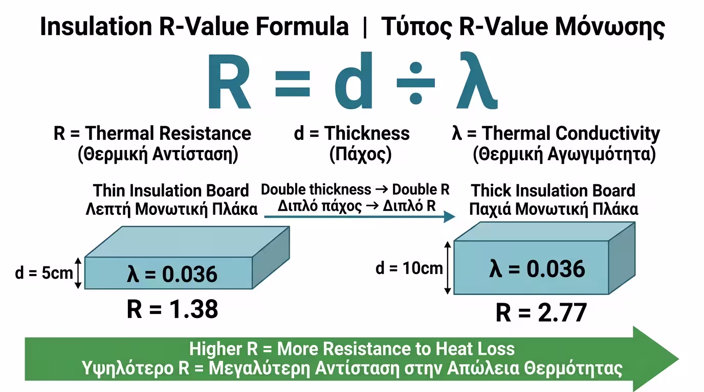 Θερμική αντίσταση R - σχέση πάχους και μονωτικής ικανότητας