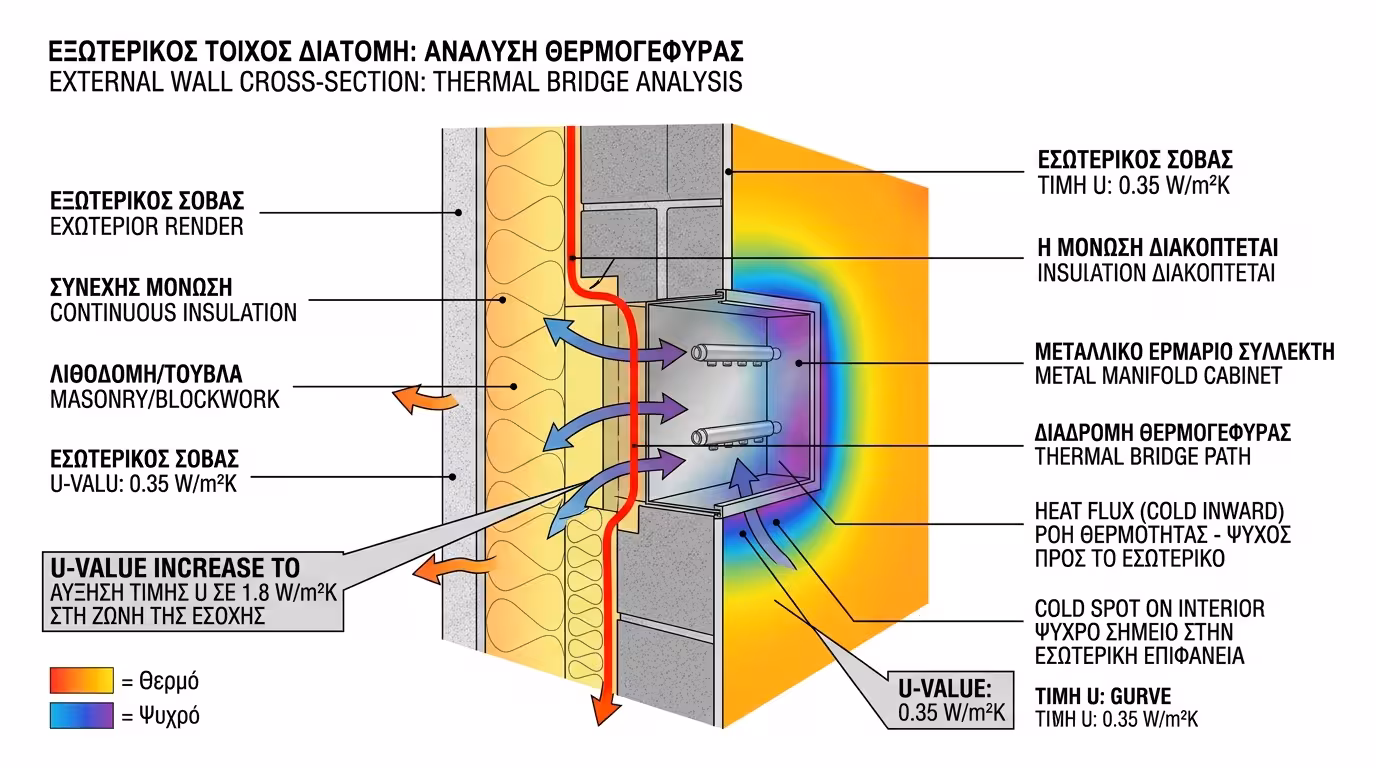 Θερμογέφυρα εξωτερικός τοίχος - σκάψιμο μόνωσης κολλεκτέρ