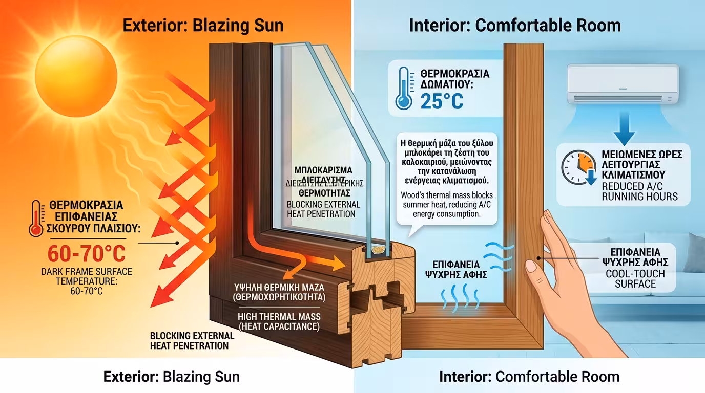Ξύλινα κουφώματα το καλοκαίρι - θερμοχωρητικότητα vs κλιματισμός