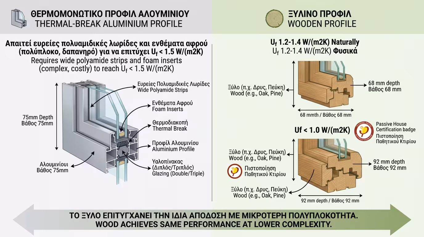 Uf ξύλινου κουφώματος - 68mm vs 92mm προφίλ