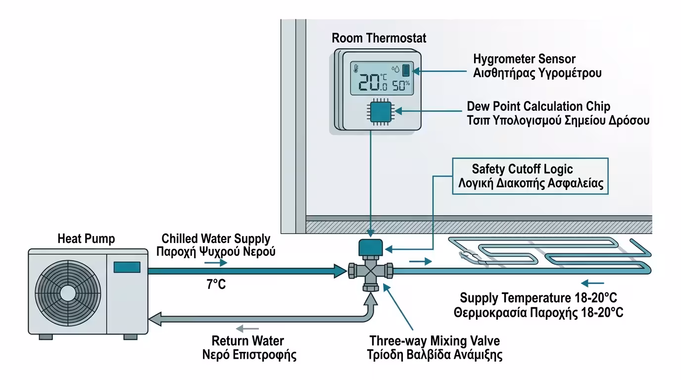Θερμοστάτης δροσισμού με ενσωματωμένο υγρόμετρο - αυτόματος έλεγχος Σημείου Δρόσου