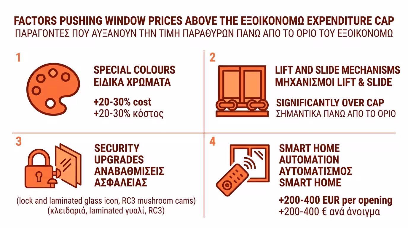 Παράγοντες που ανεβάζουν το κόστος πάνω από το πλαφόν - χρώμα, μηχανισμοί, ασφάλεια, αυτοματισμοί