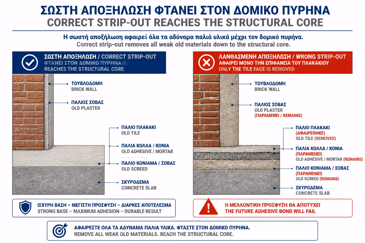Εικονογράφηση για 2. Καθαίρεση Πλακιδίων & Υποστρωμάτων: Φτάνοντας στο "Κόκκαλο"
