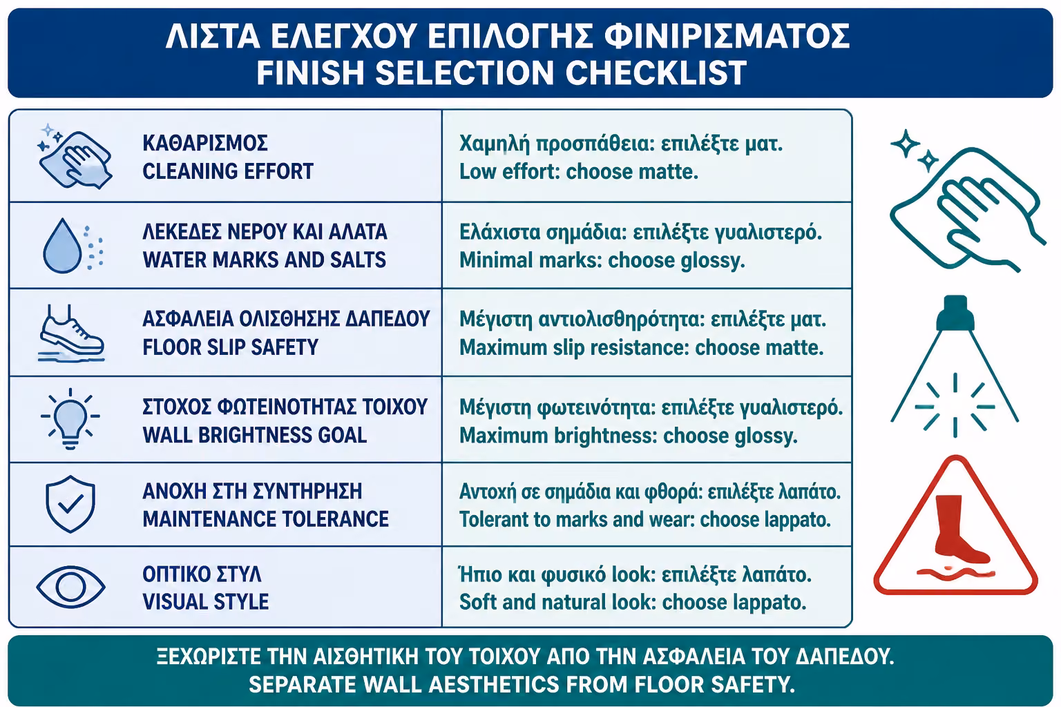 Εικονογράφηση για 18. Checklist πριν επιλέξετε ματ, γυαλιστερό ή lappato