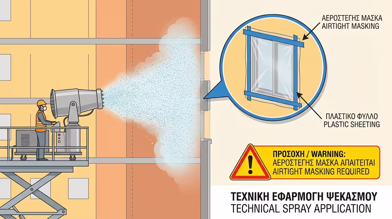 Μασκάρισμα κουφωμάτων πριν τη χρήση πρέσας σοβά