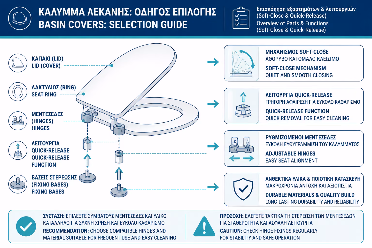 Εικονογράφηση για 2. Τα βασικά μέρη ενός καλύμματος λεκάνης