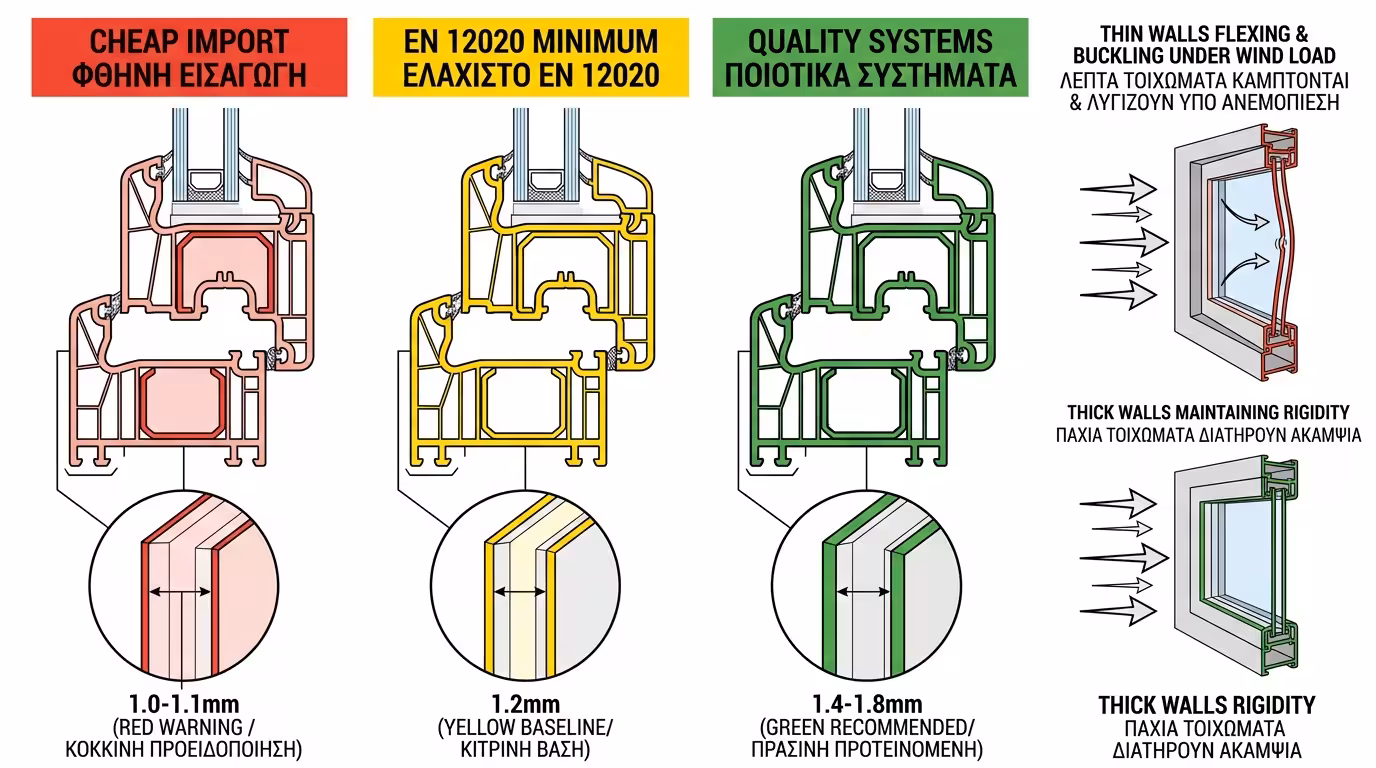 Πάχος τοιχώματος προφίλ αλουμινίου - EN 12020 minimum 1.2mm