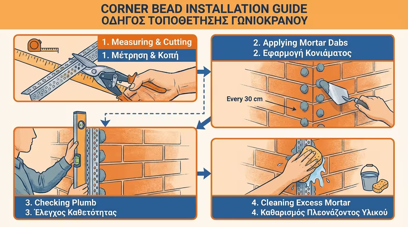 Βήμα-βήμα τοποθέτηση γωνιόκρανου με αλφάδι