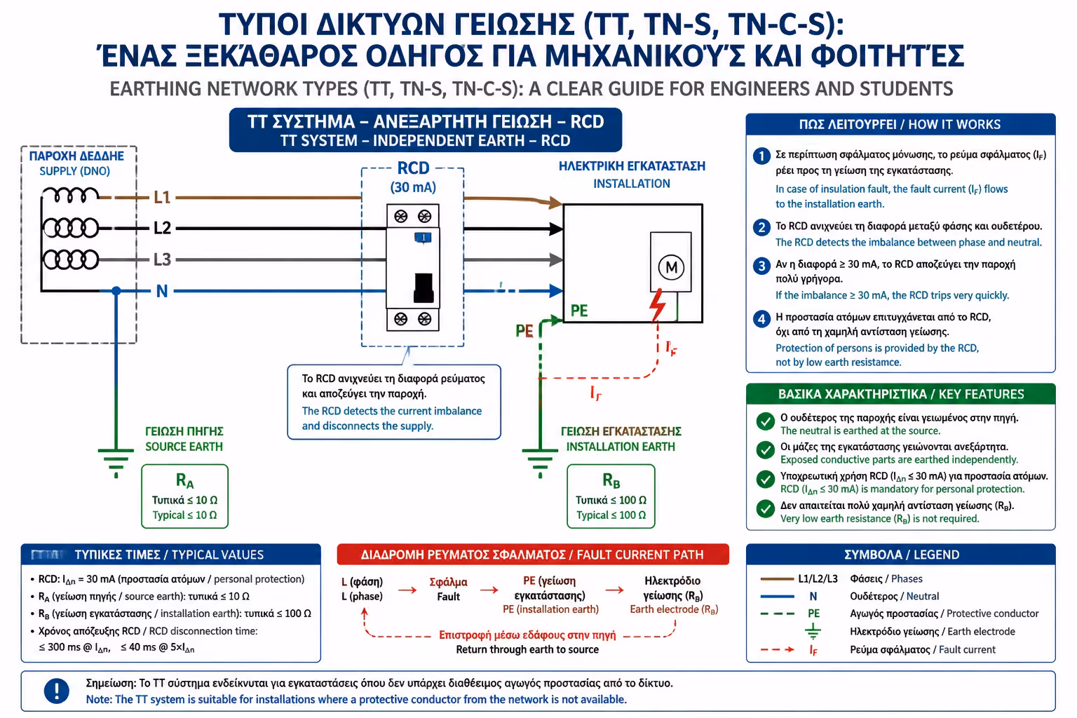 Δίκτυο TT με ανεξάρτητη γείωση και υποχρεωτικό ρελέ διαρροής