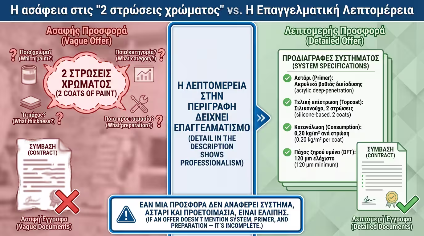 Σύγκριση αόριστης vs αναλυτικής προσφοράς με στρώσεις και προδιαγραφές