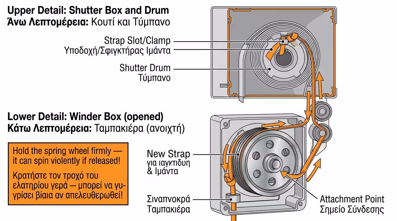 Τύμπανος ρολού και ιμάντας - σωστό δέσιμο